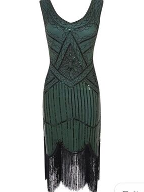 Women's 1920s Flapper Dress Peacock Boy's Charleston Gatsby Sequin Tassel Hem XL